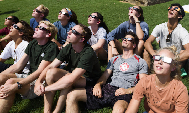 Students watching the solar eclipse at Yea, Alabama!