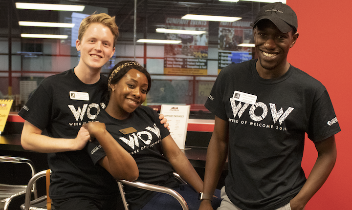 UP students wearing Week of Welcome T-shirts