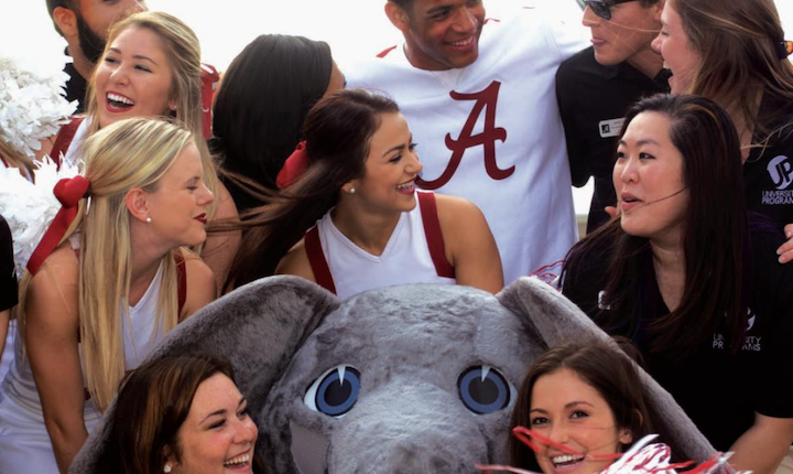 UP students with cheerleaders and Big Al