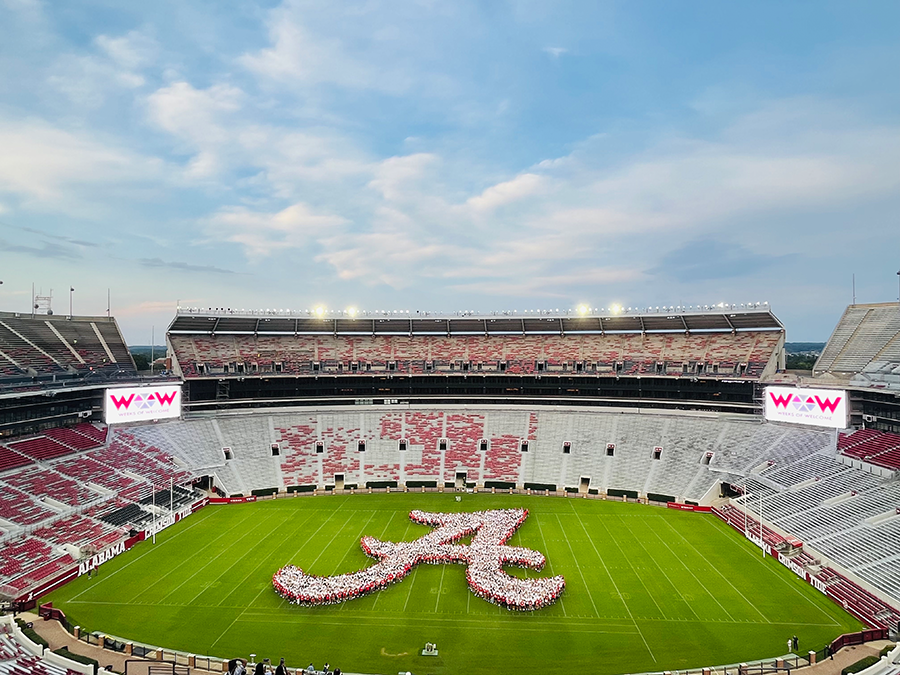 Script A formed by Class of 2026 in Bryant Denny stadium